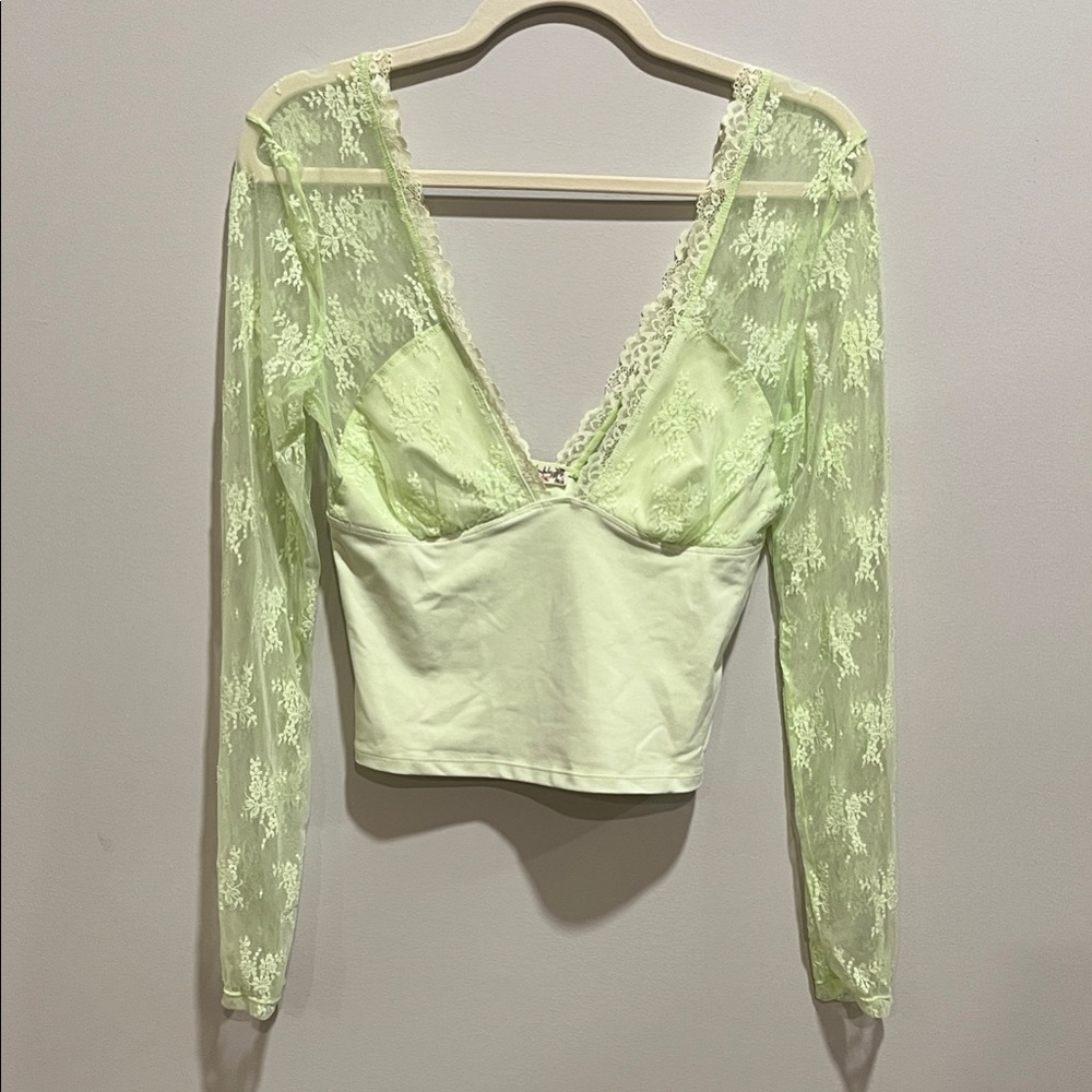 Free People Light Green Lace Blouse